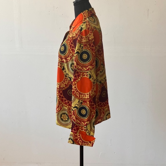 Color FX orange, red, yellow and black vintage, silk medallion print shirt - Picture 5 of 9